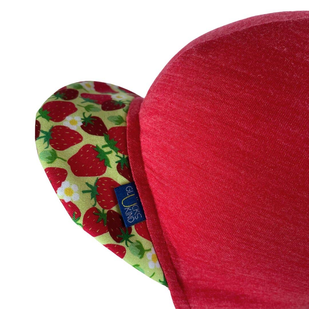 Sommerkappe himbeere mit Erdbeeren limited edition, Merinowolle & Seide (bio/GOTS)