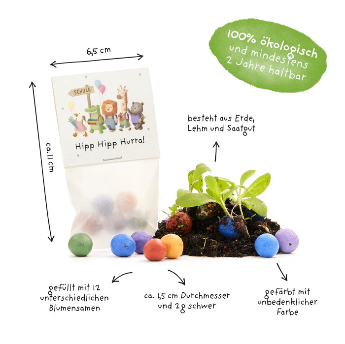Blumenmurmeln im Tütchen zur Einschulung "Hipp Hipp Hurra!"