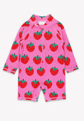 Baby Badeanzug langarm mit Erdbeer-Druck, UV-Schutz UPF 50+