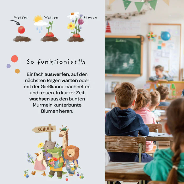 Blumenmurmeln im Tütchen zur Einschulung "Bus"
