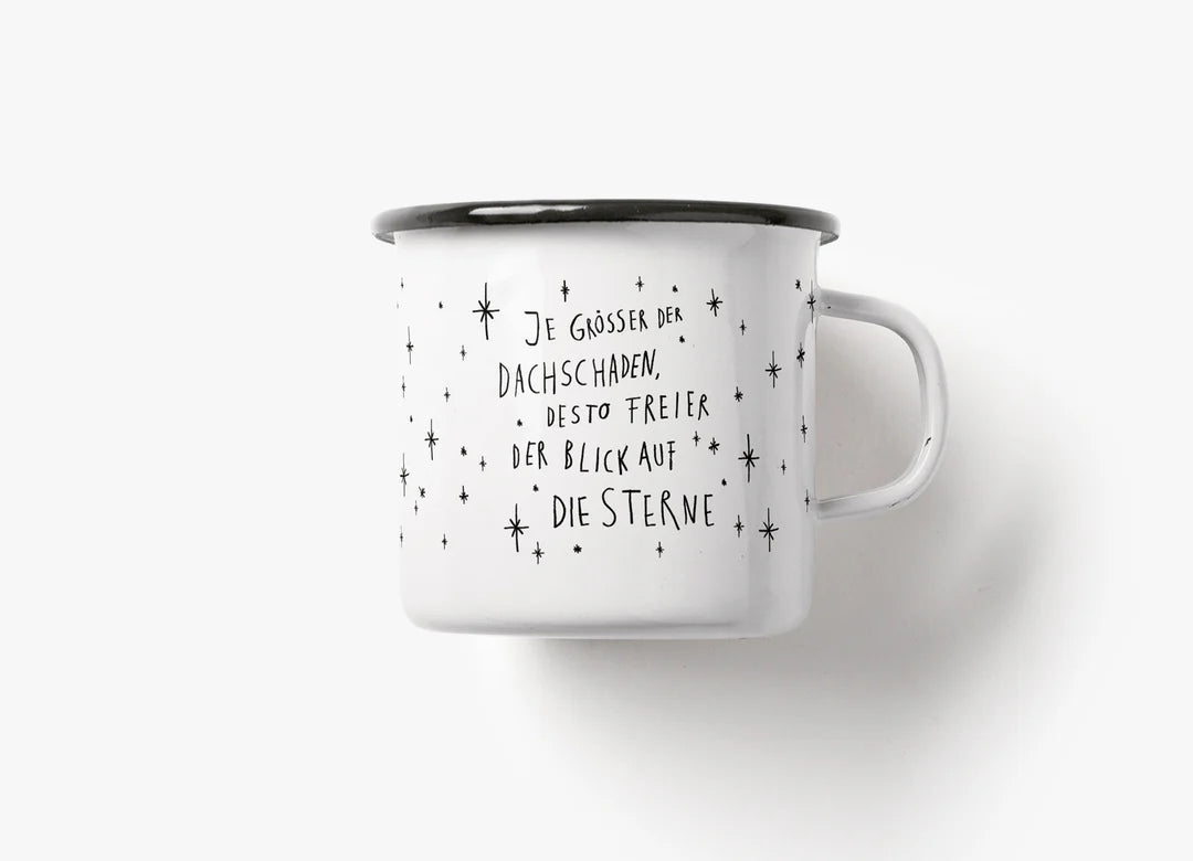 Tasse aus Emaille "Dachschaden"
