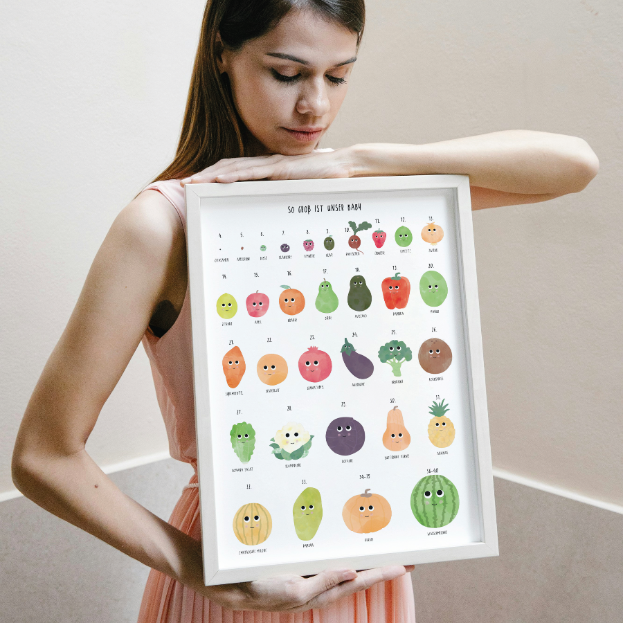 "So groß ist unser Baby" - Meilensteine Poster Obst & Gemüse