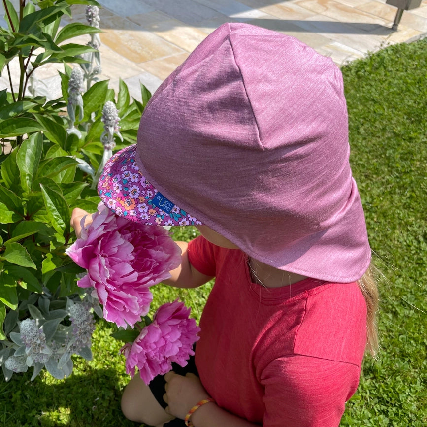 Glückskind Sommerkappe rose mit Blumen limited edition, Merinowolle & Seide (bio/GOTS) (Kopie)